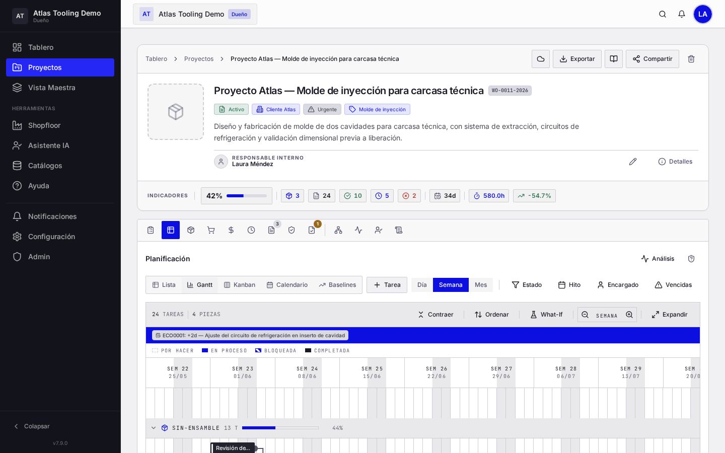 Cronograma Gantt en Industric con ruta crítica